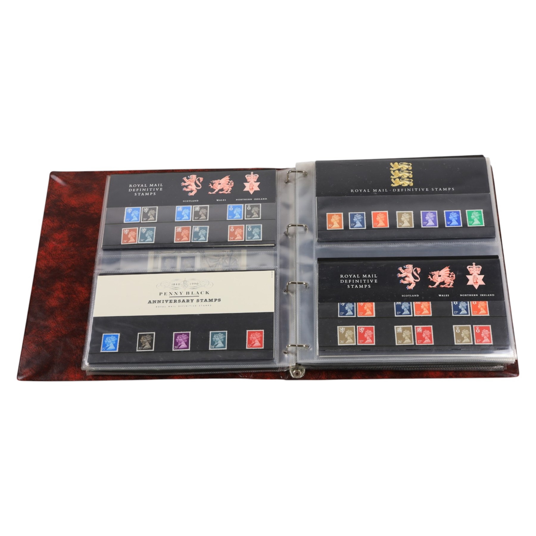 Queen Elizabeth II mint decimal stamps, mostly in presentation packs, housed in six ring binder folders, face value of usable postage approximately 750 GBP