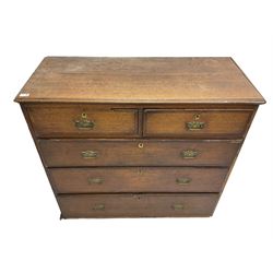 19th century oak and mahogany banded chest, fitted with two short and three long drawers