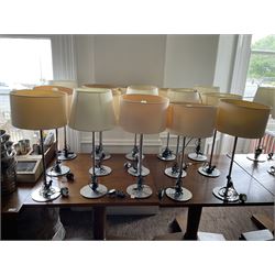 Set of fifteen chrome table lamps with various shades (15)- LOT SUBJECT TO VAT ON THE HAMMER PRICE - To be collected by appointment from The Ambassador Hotel, 36-38 Esplanade, Scarborough YO11 2AY. ALL GOODS MUST BE REMOVED BY WEDNESDAY 15TH JUNE.