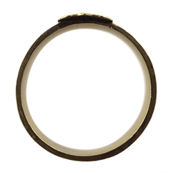 Victorian black enamel mourning pendant, with gold mounted seed pearl decoration, gold mourning ring, with plated hair shank and seed pearl mourning brooch