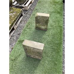 Weathered stone rectangular garden seat bench, three sections - THIS LOT IS TO BE COLLECTED BY APPOINTMENT FROM DUGGLEBY STORAGE, GREAT HILL, EASTFIELD, SCARBOROUGH, YO11 3TX