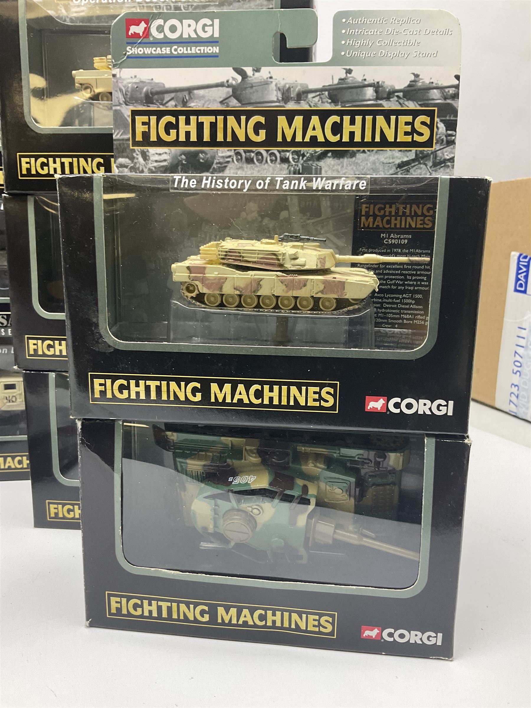 Corgi - twenty-six Showcase Collection 'Fighting Machines' for tank warfare including four-model pack, three two-model packs, WWII Legends, D-Day 60th Anniversary etc; all boxed (26)