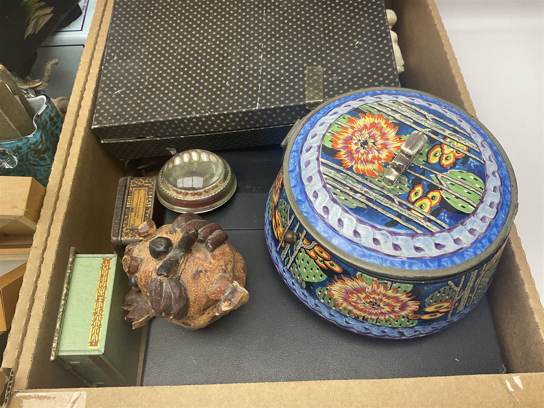 Selection of collectables, to include glass handbags, brass chargers, ceramics etc, in three boxes 