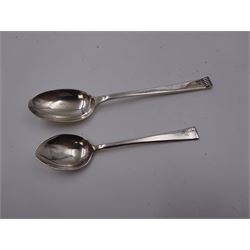 Set of six modern silver coffee spoons, hallmarked William Hutton & Sons Ltd, Sheffield 1962, together with a set of five modern silver coffee spoons, with scroll finials, hallmarked Cooper Brothers & Sons Ltd, Sheffield 1962, and one other hallmarked coffee spoon, with two silk and velvet lined cases