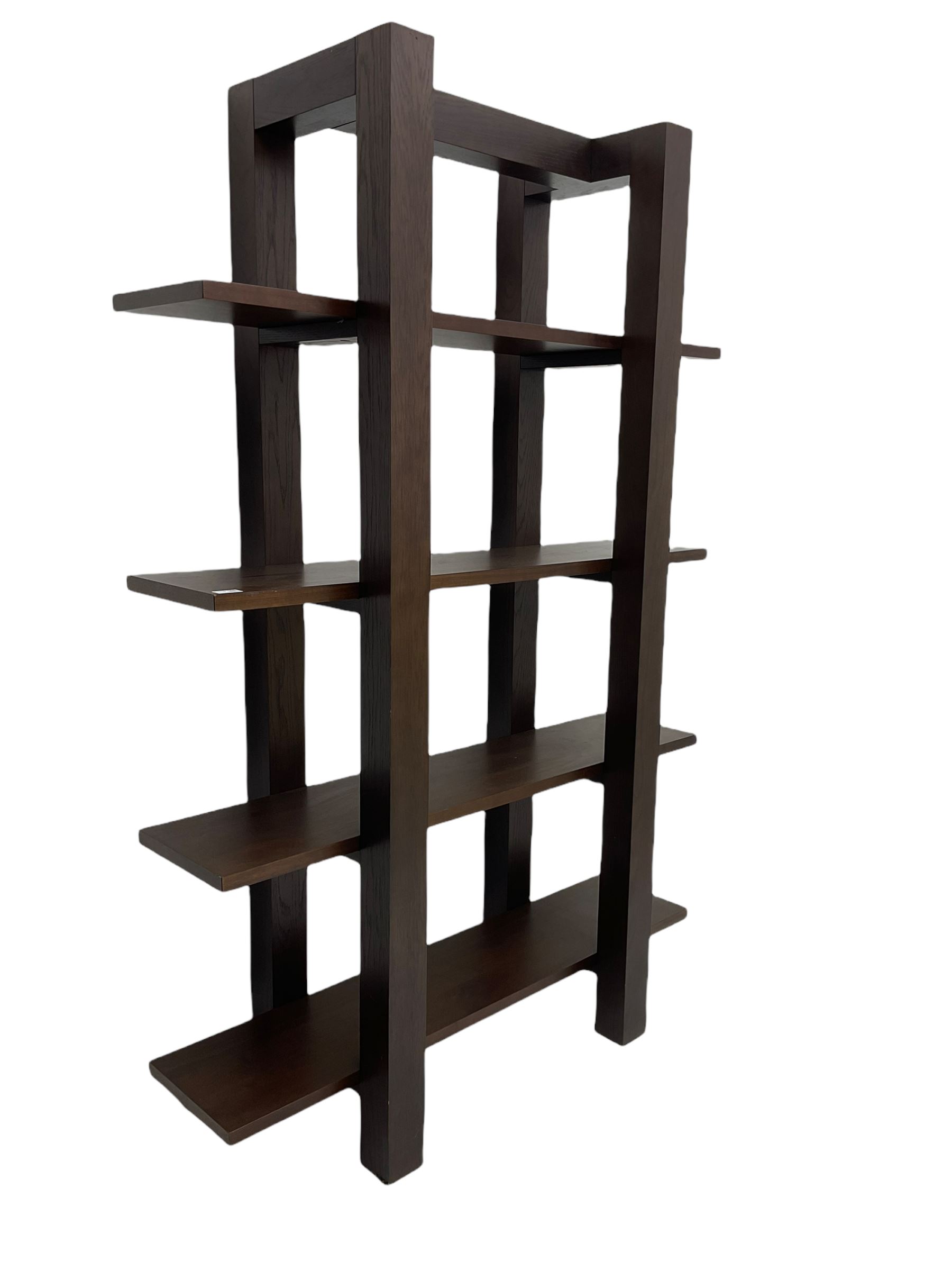 Dark walnut finish shelving unit, four tiers Collectors & Clearance Sale