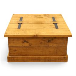Indigo Furniture - rustic oak coffee table with double-hinged top concealing compartment, ...
