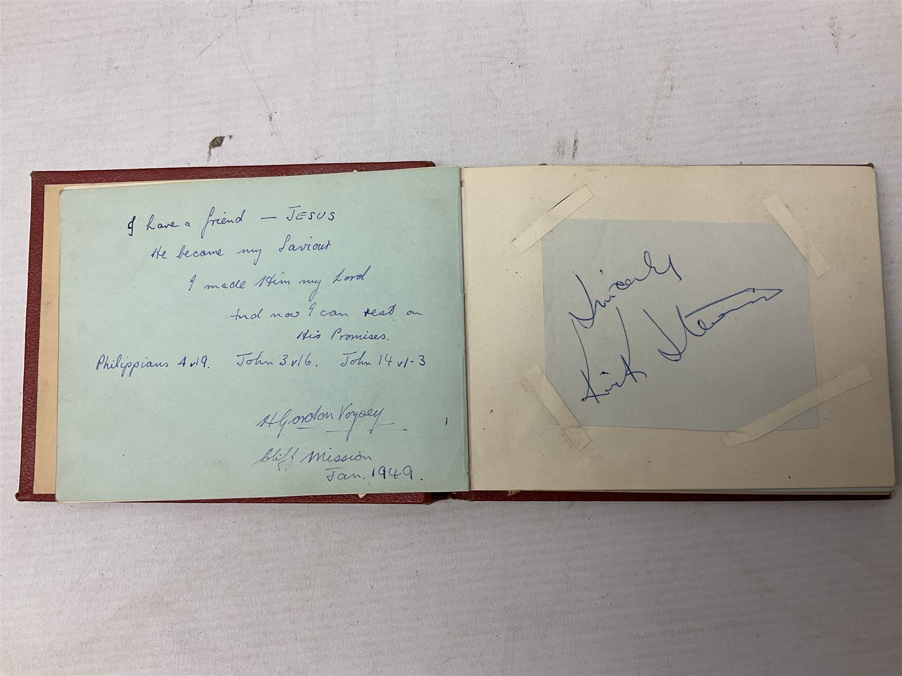 Mid 20th century autograph book, to include autographs from Beverley Sisters, Reg Varney, Ronnie Verrell, Betty Mitchell, etc, poems and verses etc