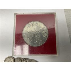 William and Mary 1693 halfcrown coin (holed), various Great British pre-1920 and pre-1947 silver threepence pieces, Ireland 1928 halfcrown and 1934 florin, Queen Elizabeth II 1994 fifty pence coins etc