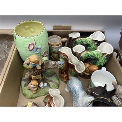 Group of Hornsea Fauna ceramics, glassware, animal figures including Coopercraft, Border Fine Arts figures, Shire horse and wood cart etc in two boxes