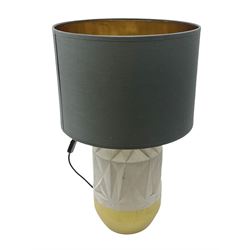 Contemporary stoneware table lamp in matt grey and gold finish with shade H58cm 