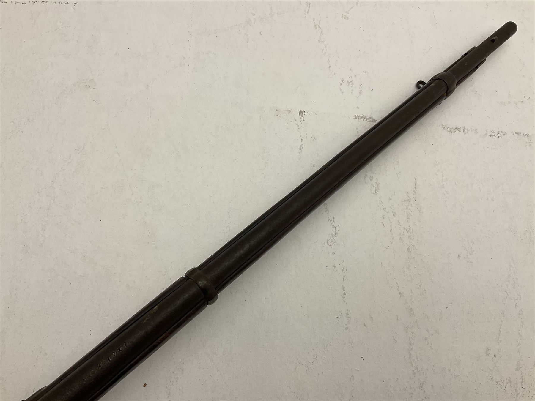 20th century Indian percussion musket, the 76cm barrel with two bands, indistinctly inscribed lock-plate, walnut full stock stamped 642 with brass butt and trigger guard and under barrel ramrod channel L121cm overall