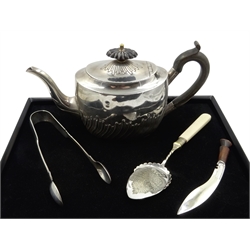 Silver teapot Sheffield 1886 9.2oz gross with three plated items