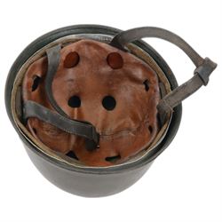 Reproduction German Fallschirmjager paratrooper helmet, inner webbing and leather chin strap, marked ET71 inside 