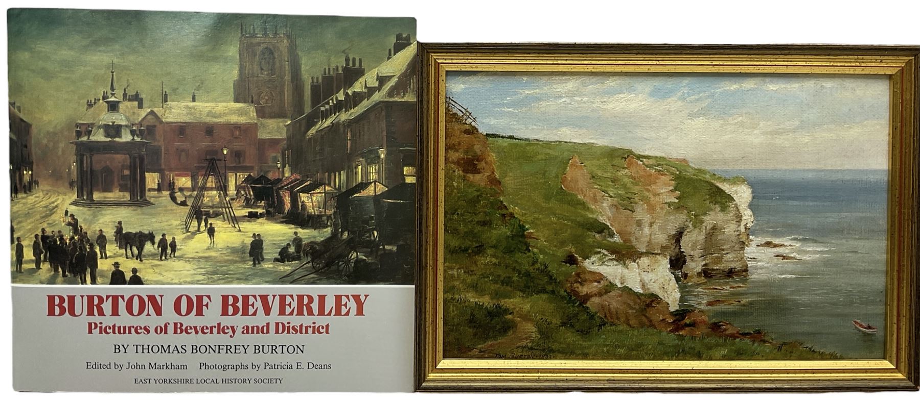 Thomas Bonfrey Burton (Beverley 1866-1941): Thornwick Bay, oil on board signed and dated 1893, 15.5cm x 24cm together with book 'Burton of Beverley - Pictures of Beverley and District' by Thomas Bonfrey Burton (2)