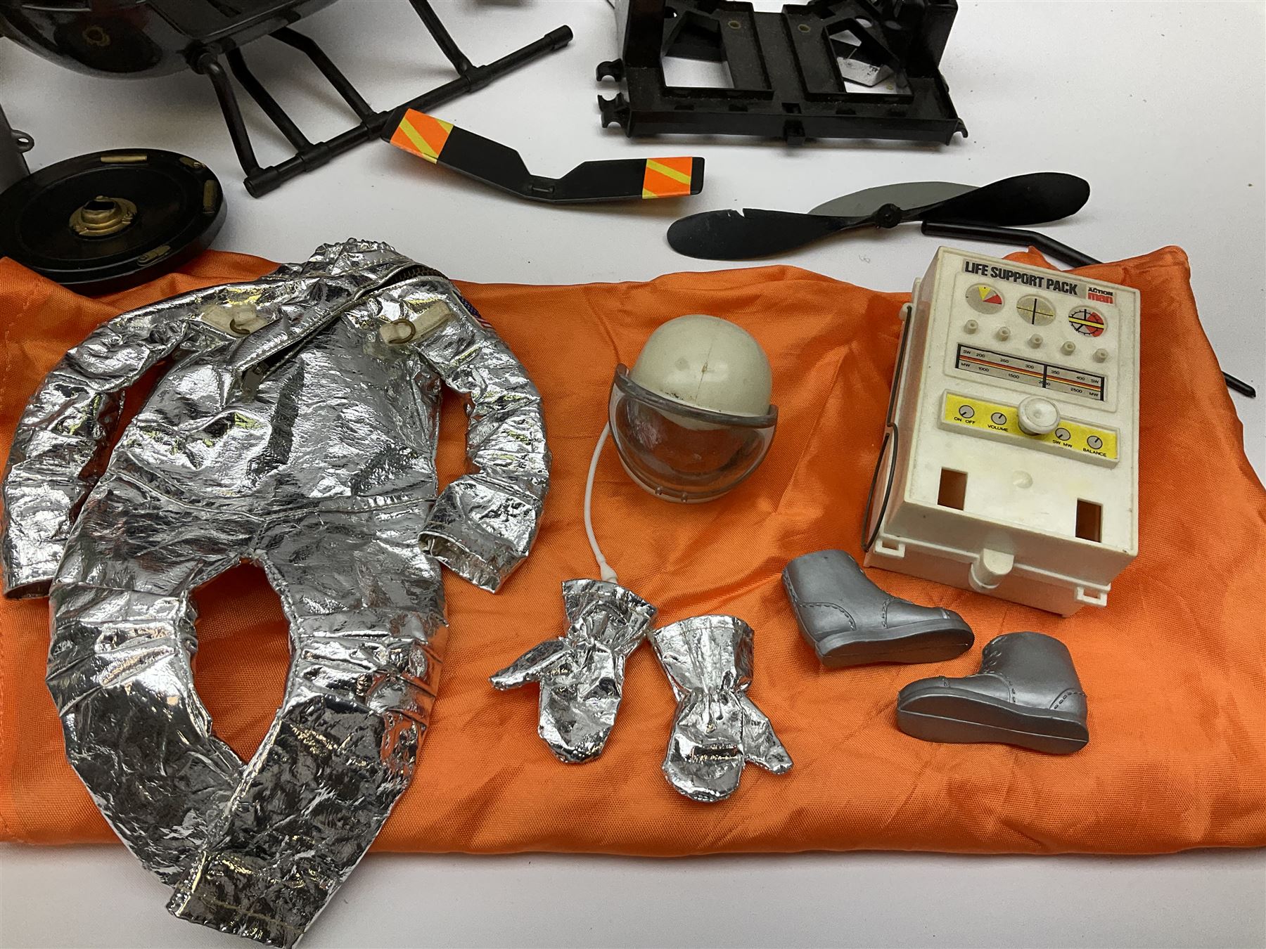 Action Man - one figure, boxed Assault Craft, dismantelled  Capture Copter, two bags of equipment and accessories etc