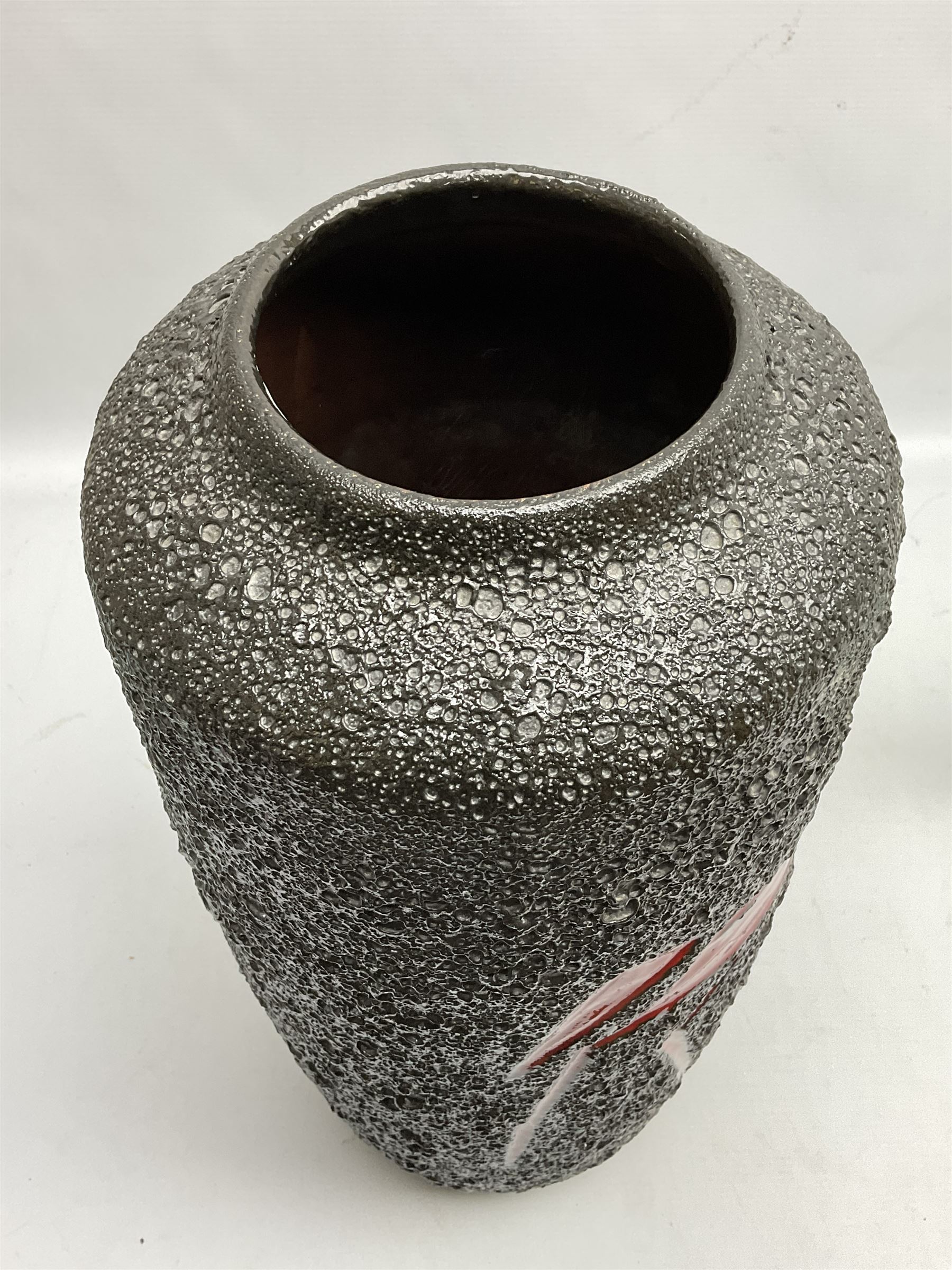West German fat lava vase of shouldered form decorated with red horses