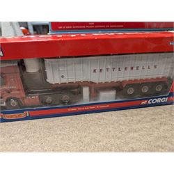 Five Corgi limited edition 1:50 scale lorries, comprising CC13608 M.Kettlewell DAF CF Bulk Tipper, C13518 Volvo FM Feldbinder Tanker, two CC18809 Mercedes Benz Actros Curtainside Pollock Scotrans Ltd and 75205 ERF EC Series Curtainside Pollock Scotrans Ltd, all boxed