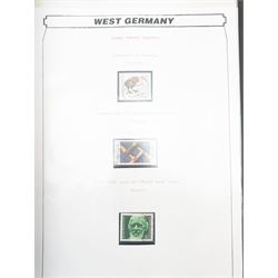Mostly West German stamps, including stamps on covers, pairs and blocks, various postmarks, commemorative issues etc, housed in four ring binder folders