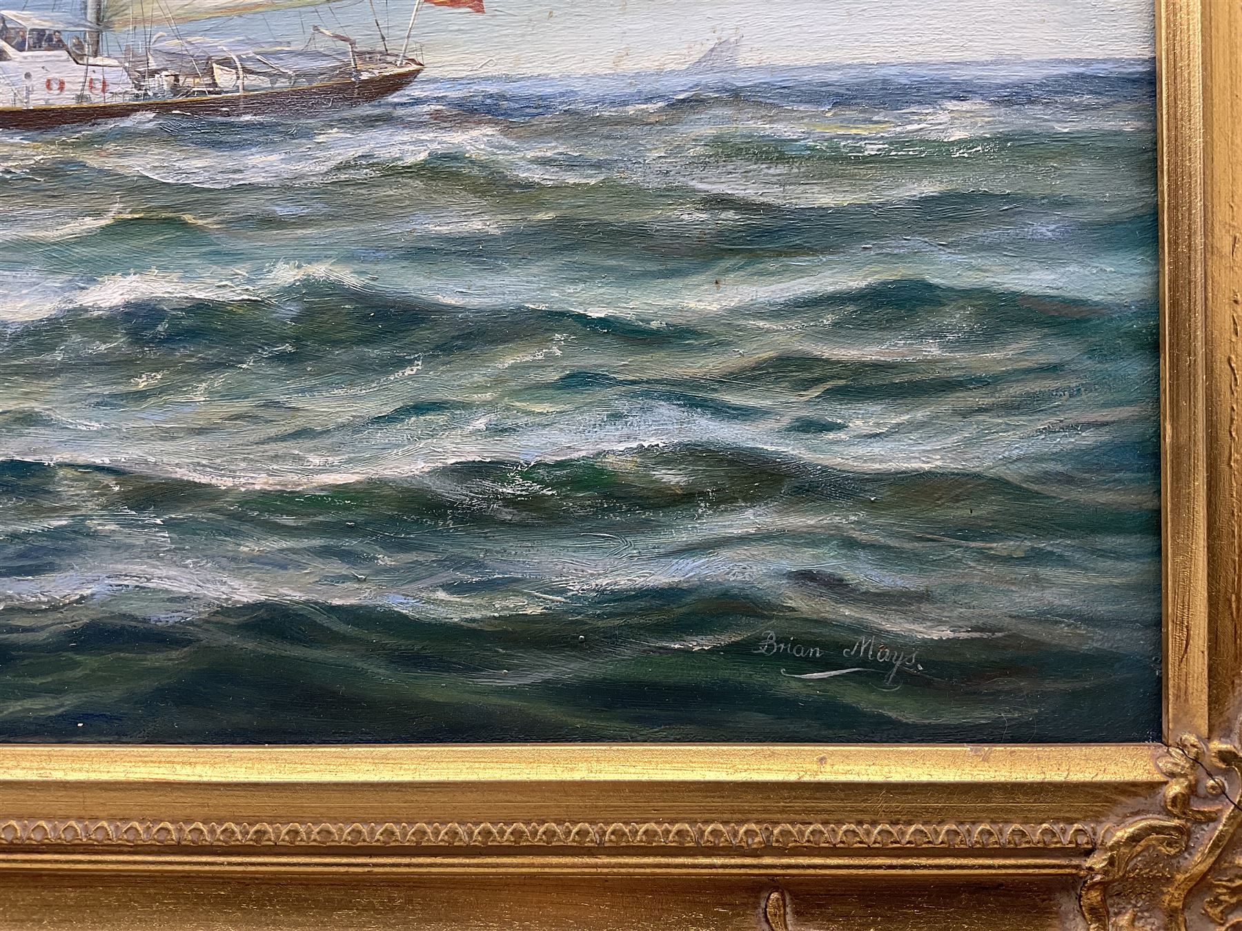 Brian Mays (British 1938-2005): 'Sir Winston Churchill' - Study of a Three Masted Topsail Schooner, oil on canvas signed, titled verso 49.5cm x 75cm 
Provenance: direct from the family of the artist.