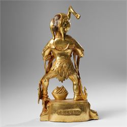 Tibetan gilt bronze figure of Ekadashamukha Avalokiteshvara, standing upright on lotus base, his primary hands in anjali mudra, the other six radiating to the sides, H28cm; together with a gilt bronze figure of Ganesh or Ganapati, H26cm (2)