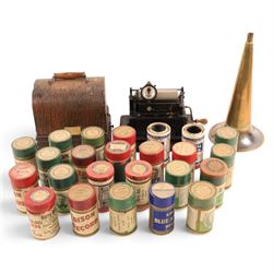Early 20th century Edison GEM phonograph, in oak case, serial number 237880, with brass ho...