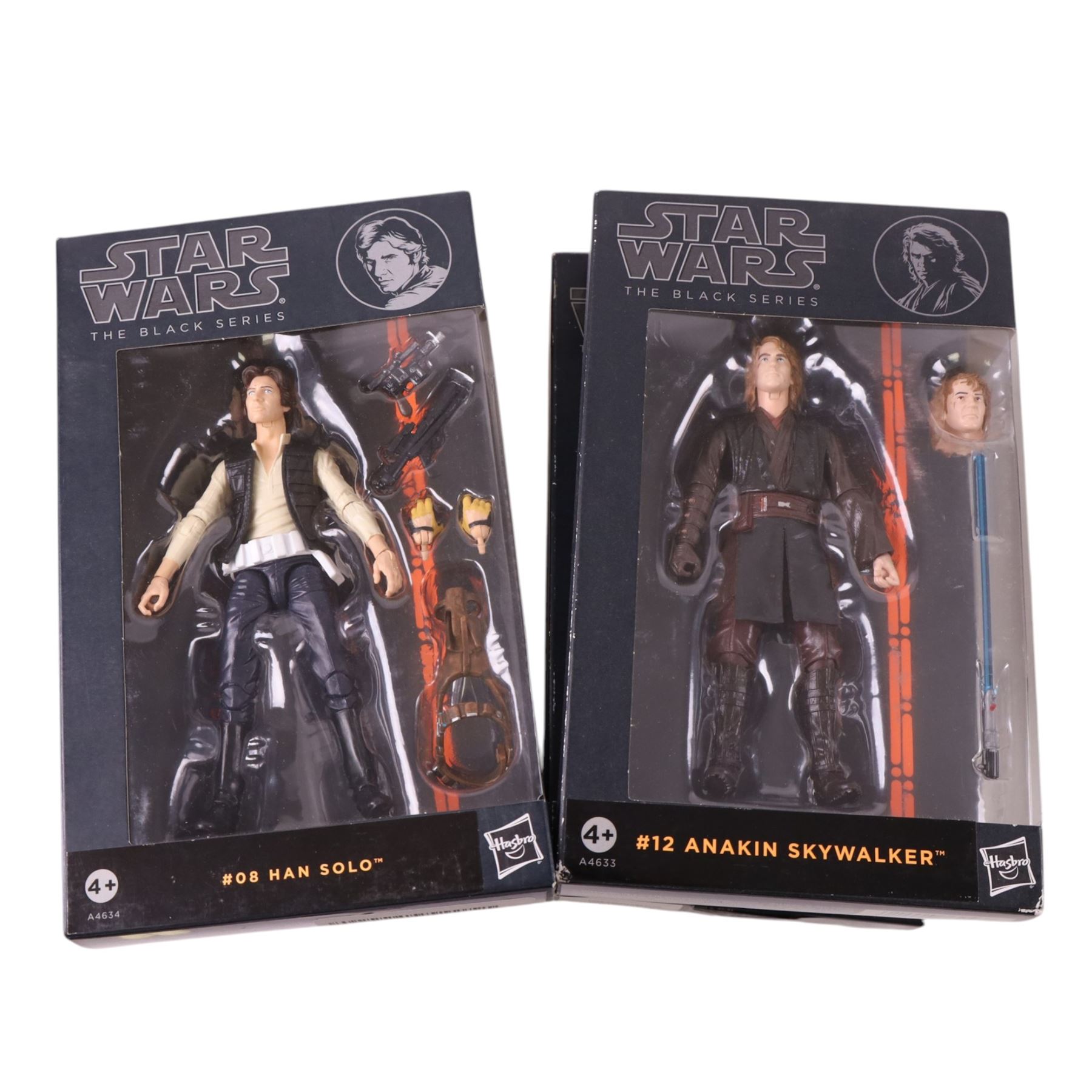 Complete set of thirteen Star Wars The Black Series Orange Wave action figures, comprising Luke Skywalker, Darth Maul, Sandtrooper, R2-D2, Princess Leia, Boba Fett, Greedo, Han Solo, Stormtrooper, Obi Wan Kenobi, Luke Skywalker, Anakin Skywalker, Clone Trooper, all boxed
