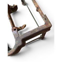 19th century heavy cast iron garden / machine table base, by Henry Bamford & Sons, with plaque, no. 3374, part of the JCB family