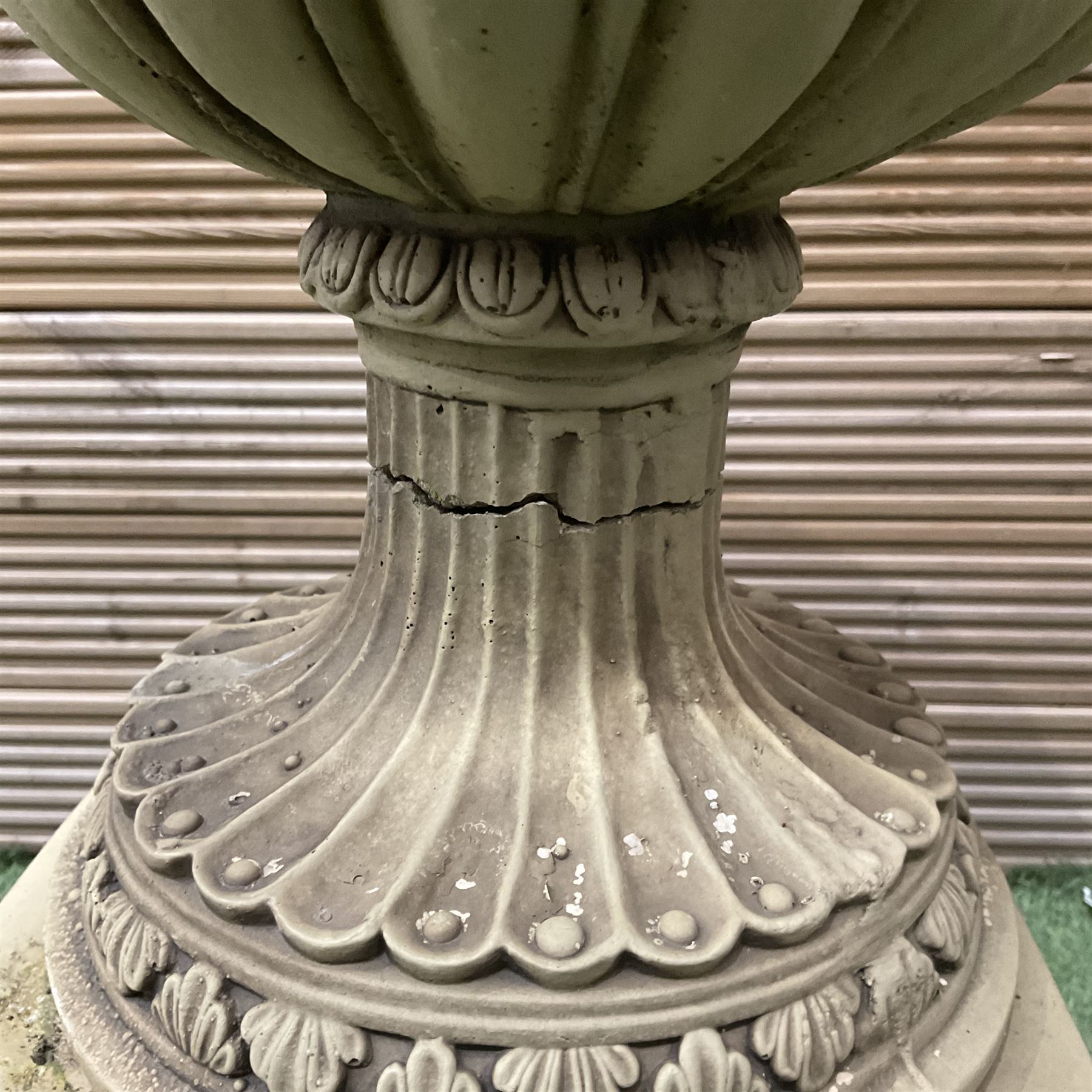 Cast stone urn planter on pedestal base  - THIS LOT IS TO BE COLLECTED BY APPOINTMENT FROM DUGGLEBY STORAGE, GREAT HILL, EASTFIELD, SCARBOROUGH, YO11 3TX