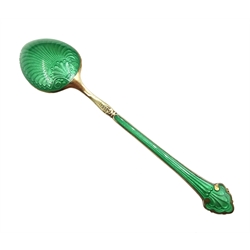 Set of six early 20th century Norwegian silver and guilloche enamel coffee spoons by Nils Erik Elvik, retailed by Sev .Dalbye, Tromso, cased