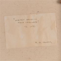 RA Wilson (British Mid-20th century): 'Whitby Harbour from Sandgate', oil on canvas signed and dated 1970, titled on label verso 75cm x 70cm