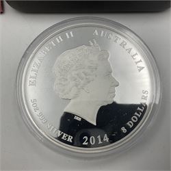 Queen Elizabeth II Australia 2014 'Australian Lunar Silver Coin Series II Year of the Horse' silver proof five ounce coin, cased with certificate