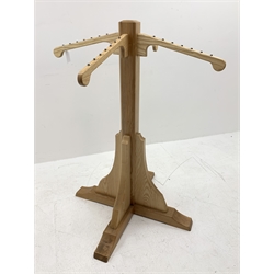*Light ash wood clothes stand, four out splay branches, on cruciform base, H128cm, W100cm