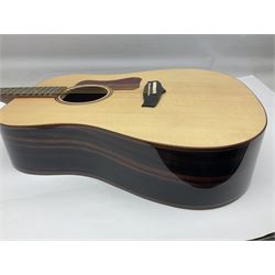Tanglewood Dreadnought spruce and java wood acoustic guitar the three-piece back with mango spalted wood insert; in Faith hard carrying case; serial no.201147017 L103cm