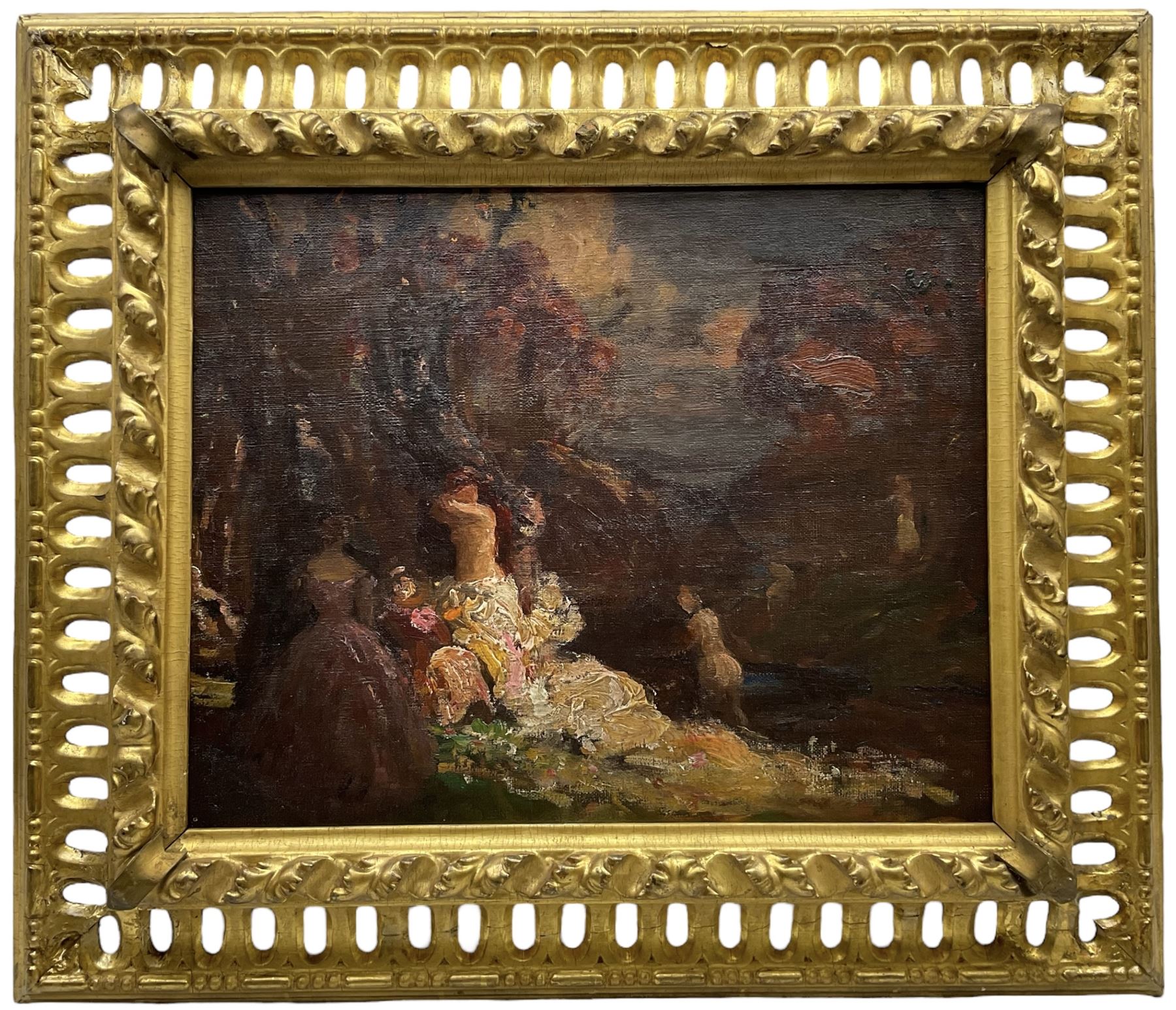 Continental School (19th century): Female Bathers by a Woodland Pond, oil on canvas laid on panel unsigned 34cm x 43cm