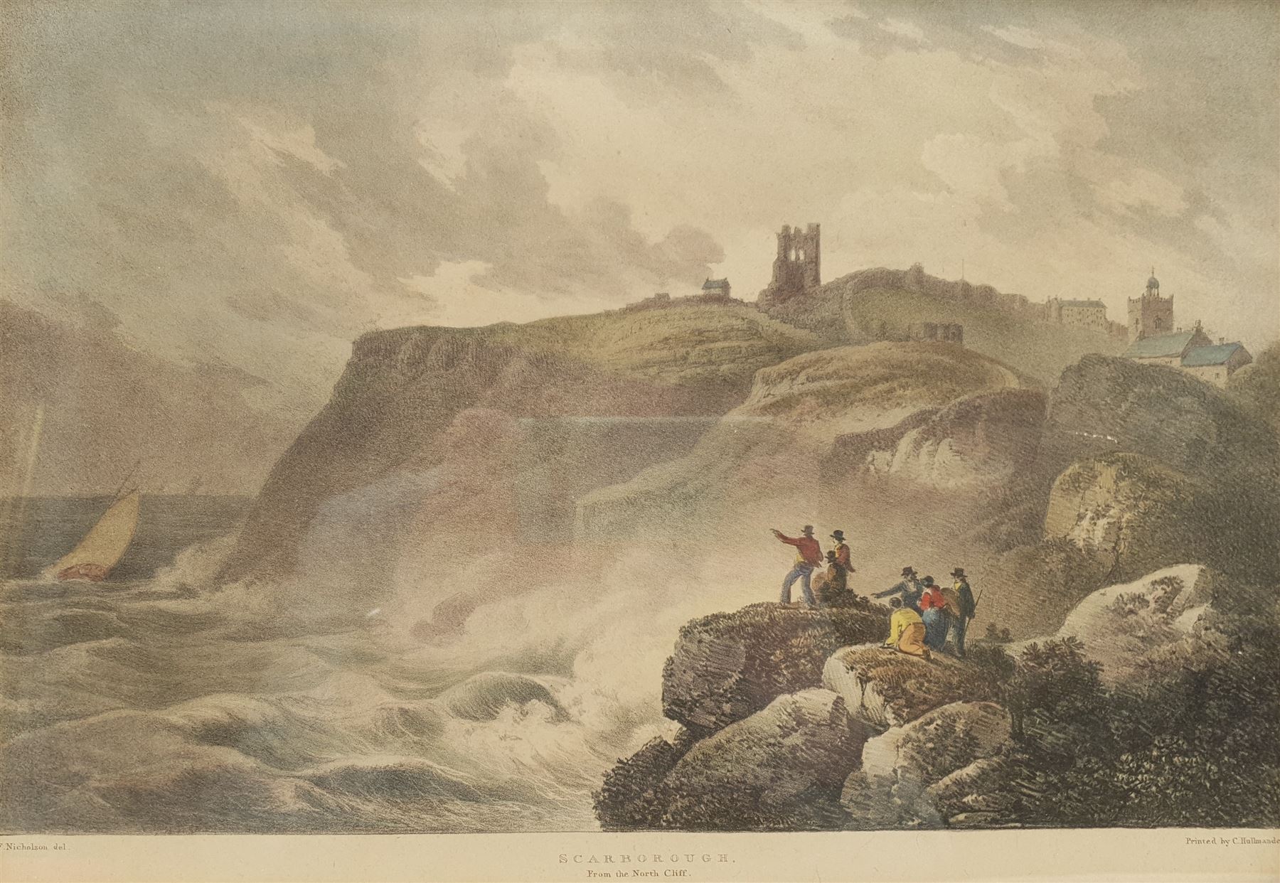 After Francis Nicholson (British 1753-1844): Scarborough from the North Cliff, colour lithograph printed by Charles Joseph Hullmandel (British 1789-1850) pub. Rodwell and Martin 1822, 27cm x 38cm