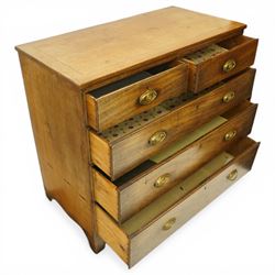 George III mahogany straight-front chest, fitted with two short over three long graduating drawers, each fitted with original pressed brass handle plates, shaped apron over bracket feet