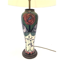  Pair Moorcroft Charles Rennie Macintosh tribute pottery table lamps, designed by Rachel Bishop with shades, H67cm max  