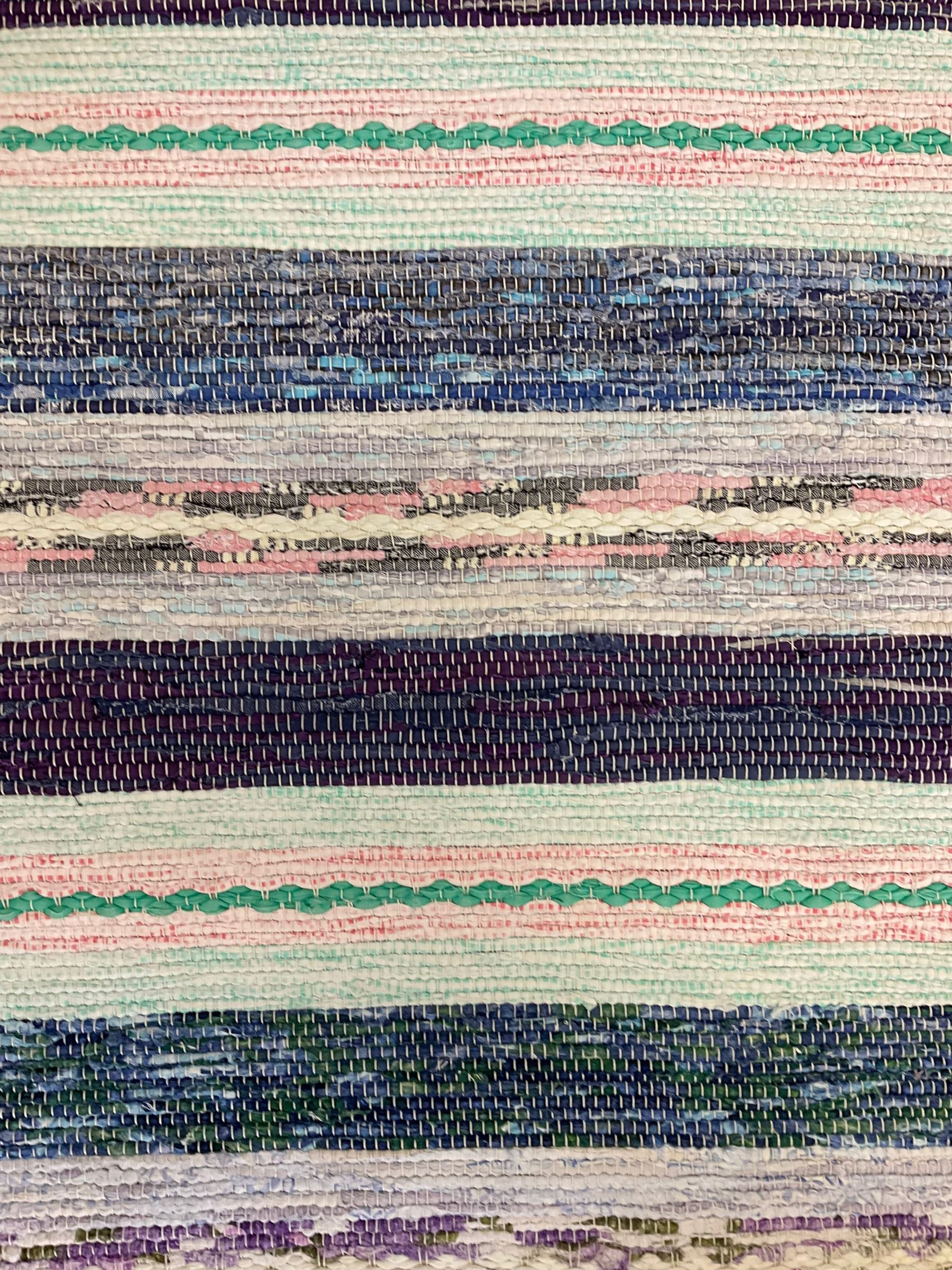 Striped cotton rag runner rug, in blue and purple shades 
