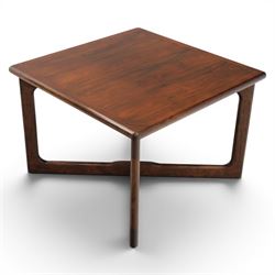 Dyrlund - contemporary Santos rosewood coffee table, floating design, square top of elegant design with clean lines and chamfered square legs 