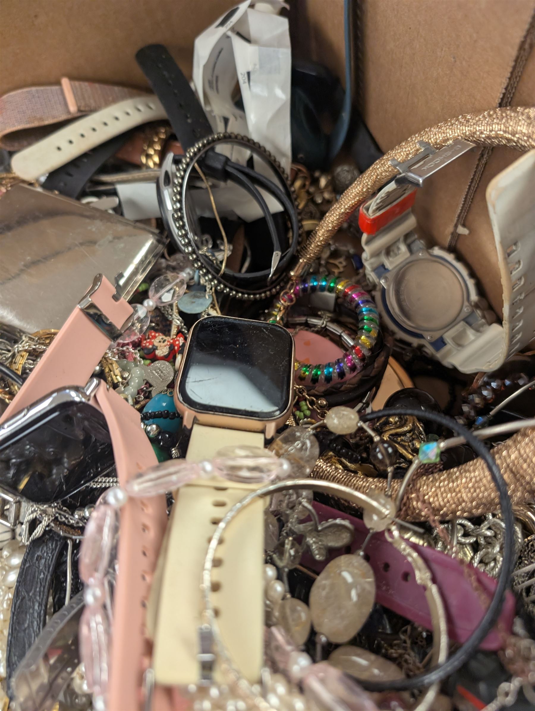 Collection of costume jewellery, including Thomas Sabo bracelet, beaded necklaces, rings and wristwatches