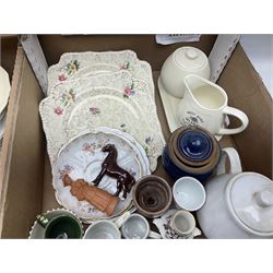 Five boxes of ceramics to include Noritake, copper lustre, studio pottery, dinner wares etc