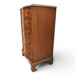 Reprodux - 20th century mahogany narrow serpentine chest, with six graduating drawers, later fitted with dividers, raised on bracket feet