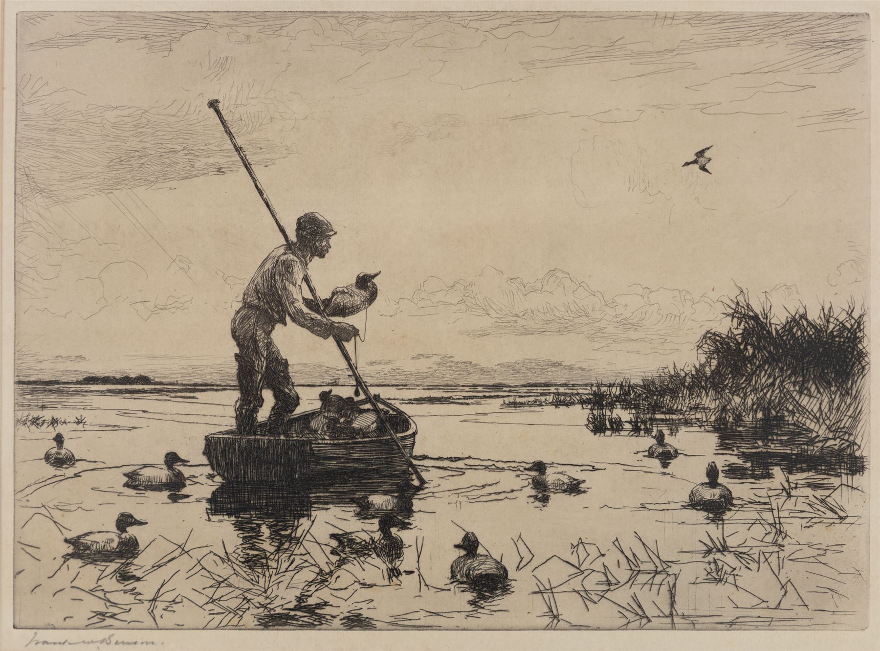 Frank Weston Benson (American 1862-1951): 'Setting Decoys', etching signed in pencil, titled verso 20cm x 27.5cm