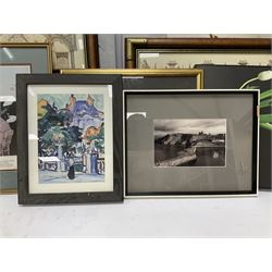 Andrew Gilmour; 'Ribblehead to Hawes' and 'Hag Dyke', three framed maps, together with three canvas flower prints, etc