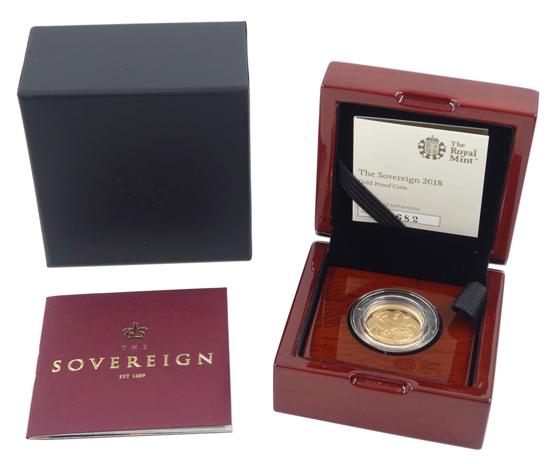 Queen Elizabeth II 2018 gold proof full sovereign coin, cased with certificate