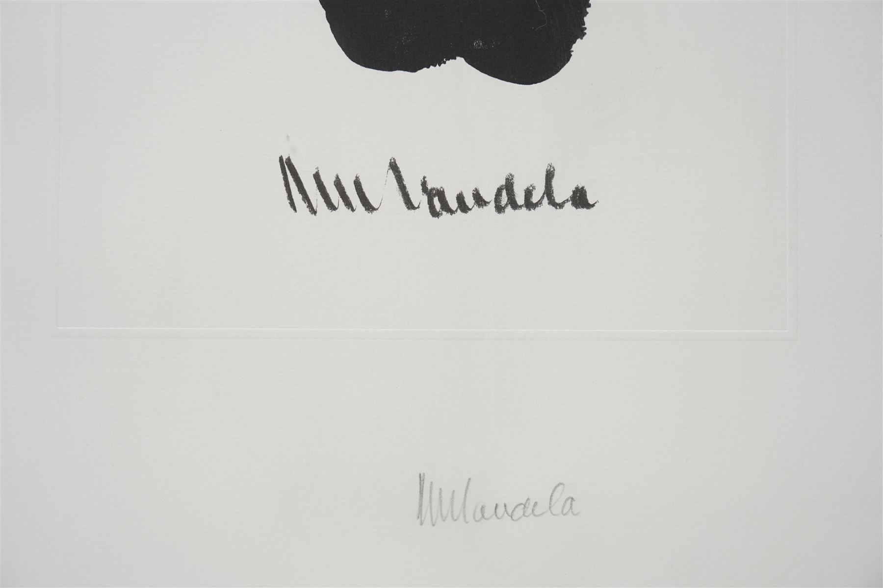 Nelson Rolihlahla Mandela (South African 1918-2013): 'Hand of Africa', monochrome lithograph signed and numbered 455/1000 in pencil with blindstamp 63cm x 48cm