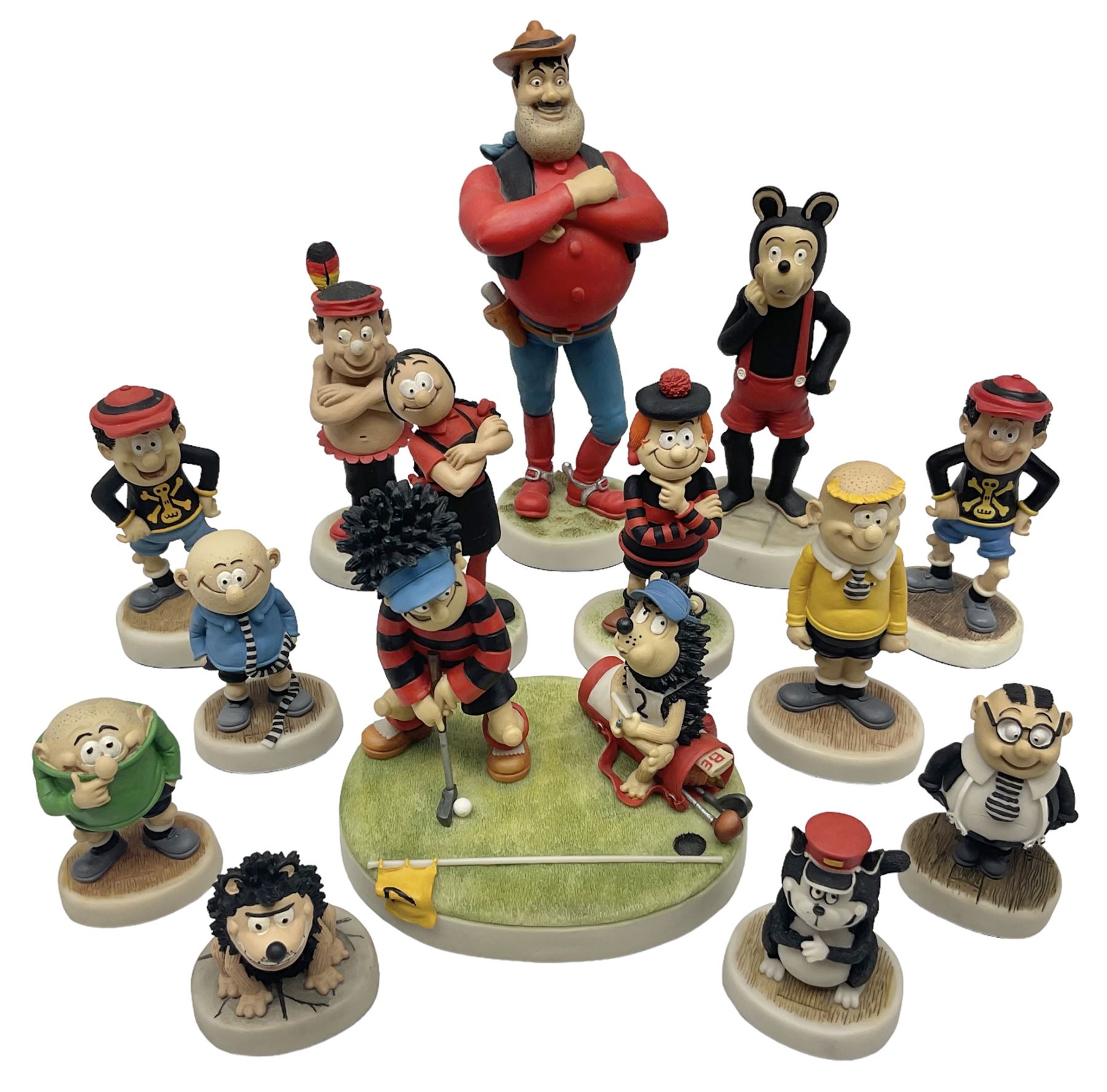 Fourteen Robert Harrop figures from the Beano Dandy collection, comprising Minnie the Minx BD04, Danny BD10, Biffo the Bear BD19, Spotty BD16, Smiffy BD09, Oops! BDS01, Little Plum BD27, Wilfrid BD15, Danny BD10, Winston BD17, 'Erbert BD14, Gnasher BD02, Beryl the Peril BD05 and Desperate Dan BD03, all with boxes
