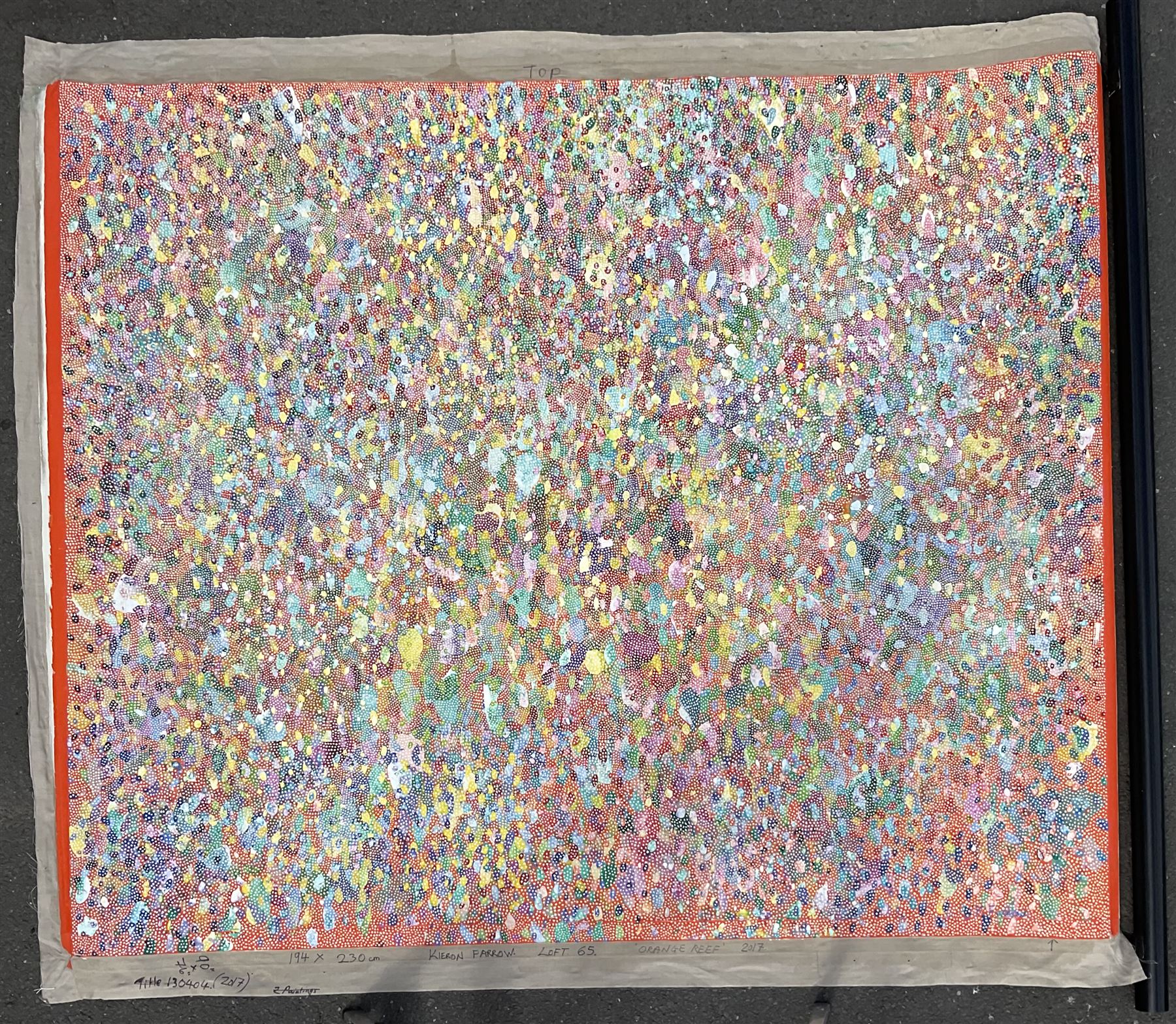 Kieron Farrow (British 1949-): ‘Orange Reef’, oil on linen signed, titled and dated 2017 verso 194cm x 230cm (unstretched)