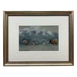 Brian Irving (British 1931-2013): Sheep Resting on a Cloudy Day, watercolour signed 15cm x 23cm