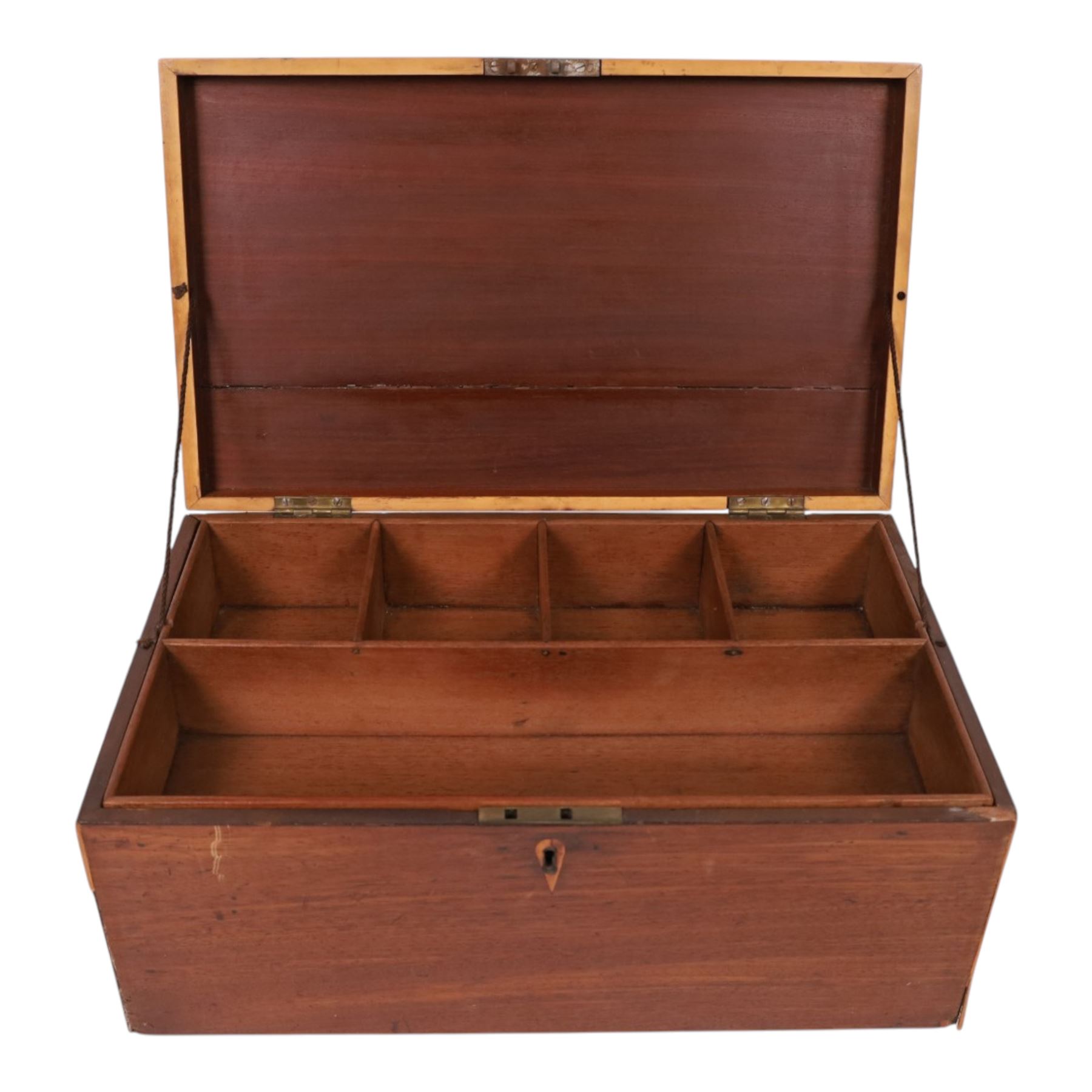 Victorian mother of pearl inlaid rosewood sarcophagus-shaped tea caddy, together with a brass bound writing slope and one other 
